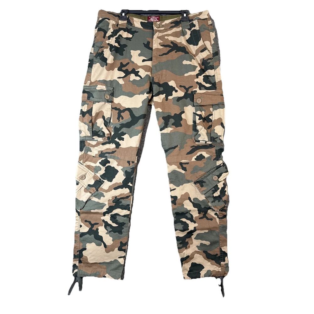 MEN'S MATCHSTICK CARGO PANTS CAMO SIZE 38x34 Green Tan Brown